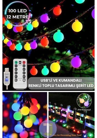 Technojet 100 Top Ledli Usbli Kumandalı 8 Modlu Led Işık Parti Süsleme Organizasyon 12 Metre