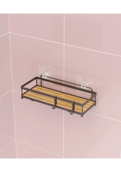 Banyo Düzenleyici Yapışkanlı Metal Banyo Rafı İkili Duş Rafı Organizer Şampuanlık Mat Siyah-gnrl180 Siyah