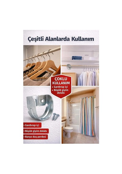 Krom Oval Boru Askı Flanşı Gardırop Dolap İçi Askılık Aparatı Mobilya Uyumlu 2 Adet Set Diğer