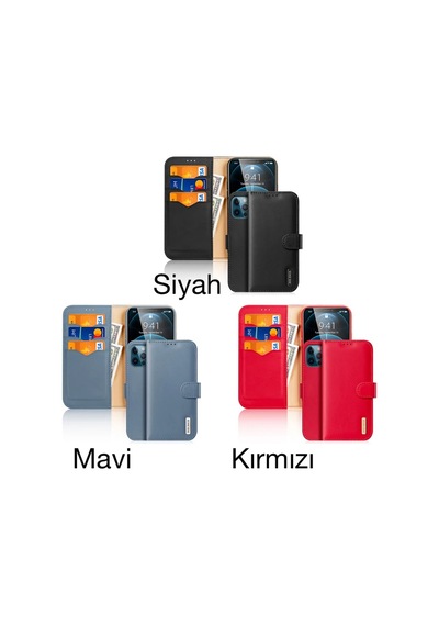 Dux Ducis İphone 12 Pro Max Kılıf Mıknatıslı Cüzdanlı Deri Kılıf Hivo Series- 5775 Çok Renkli
