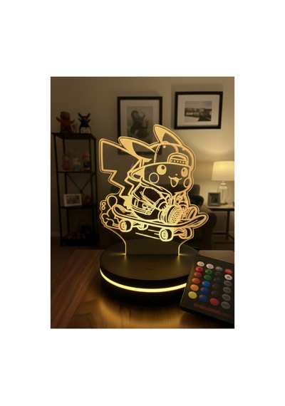Pikachu 3d Led Gece Lambası 10 Renk Dokunmatik Işık Çocuk Odası & Hediye Çok Renkli