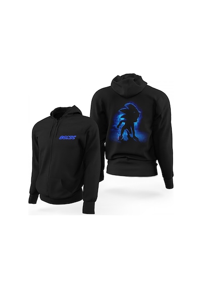 Sonicthe Hedgehog Siyah Fermuarlı Limited Edition Kapşonlu Sweatshirt Siyah