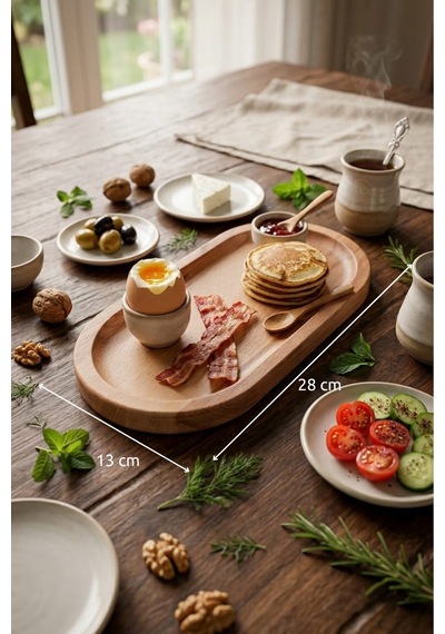 Ahşap Sunumluk Kahvaltı Ve Çerez Tabağı Kayık Oval