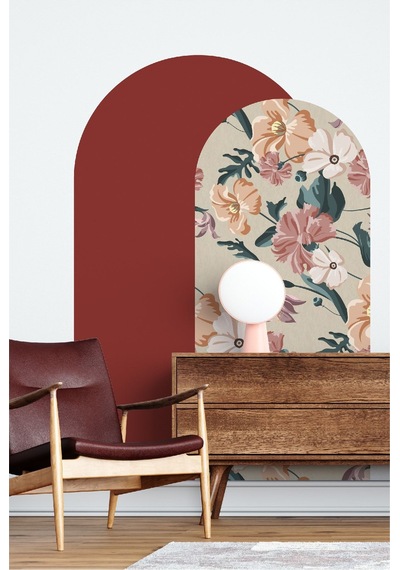 Kendiliğinden Yapışkanlı Kumaş Kanvas Dokulu Duvar Kağıdı Çiçek Desen Çift Bohem Oval Duvar Sticker