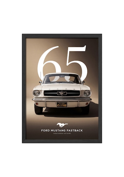 Ford Mustang Fastback Siyah Ahşap Çerçeveli Poster, Dekoratif Araba Duvar Tablosu
