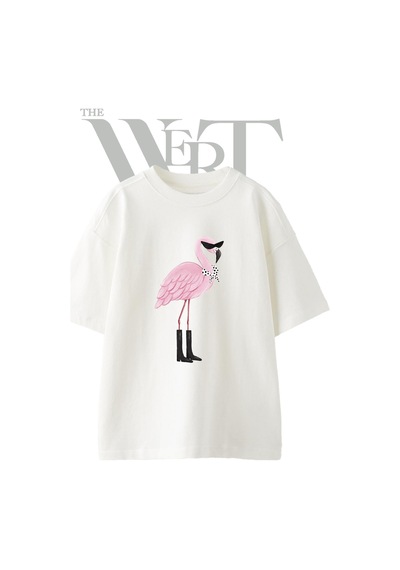 Thewert Flamingo Sunglasses Boots Tasarım Baskılı Ünisex Beyaz Oversize T-shirt