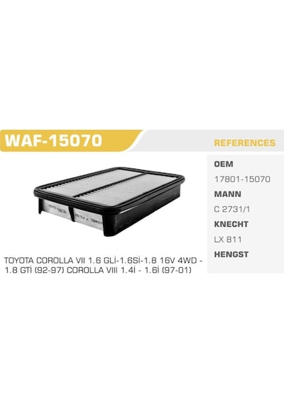 WINKEL WAF-15070 Hava Filtresi Corolla Uyumlu Ae101 93-98 Corolla Uyumlu 93-98 1.6Ie