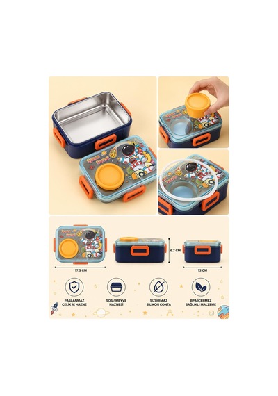 Vagon Space Secret Astronot Paslanmaz Çelik Lunch Box Beslenme Kutusu Vgn-2637 Çok Renkli