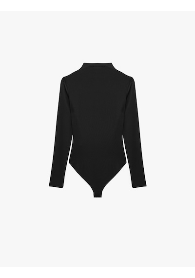 Koton Slim Fit Uzun Kollu Drape Detaylı Hafif Dik Yaka Bodysuit Siyah 7wak80008ek
