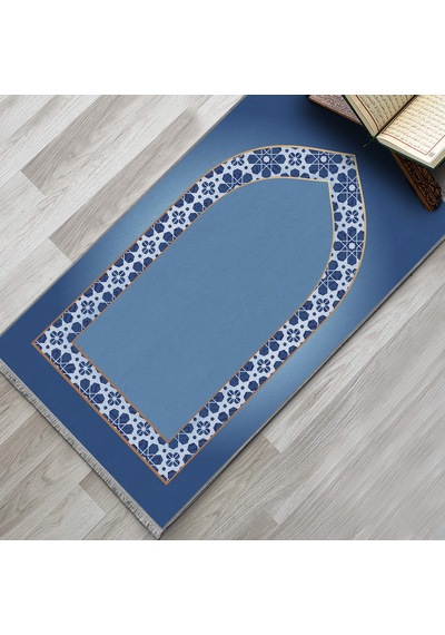 Evaşk Namazlık Dokuma Halı Kaymaz Muslumana Seccade80 x 130 Mavi EVASK809G80