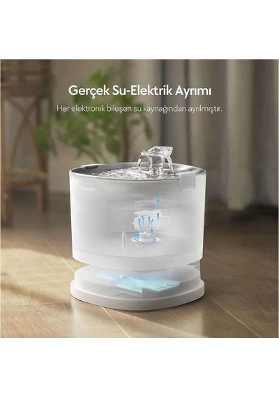 Cheerble E1+ Çelik Hazneli Şarjlı Otomatik Kedi Su Pınarı 22 X 20 X 18 2lt