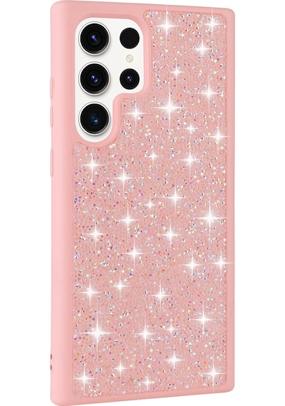 Zore Galaxy Uyumlu S22 Ultra Kılıf Parlak Taşlı Tasarım Ata Pırlanta Kapak - Pembe Pembe