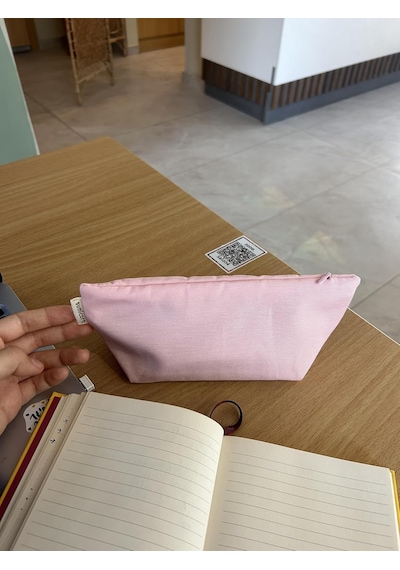 Soft Keten Yıkanabilir Fermuarlı Tek Gözlü Bez Kalemlik Kalem Kutusu Cüzdan Makyaj Çantası Açık Pembe Genel
