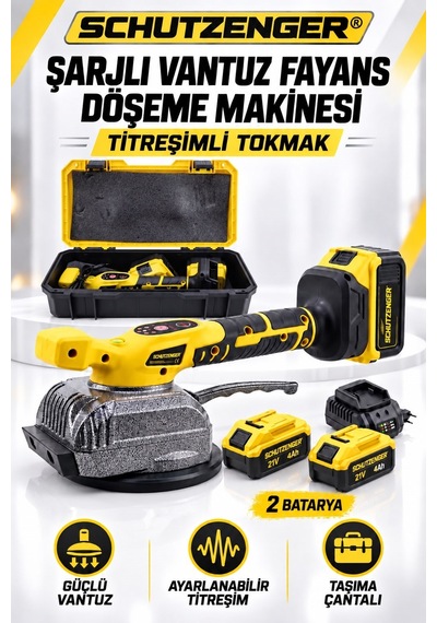 21v 4ah Şarjlı Vantuzlu Titreşimli Fayans Döşeme Makinesi 2 Bataryalı Fayans Tutma Kademeli Sarı Pro 801a