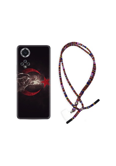 Huawei Nova 9 Kılıf Rasta Boyun Askılı Kurt Ve Ay Yıldız 1403