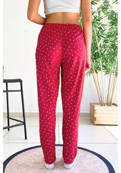 Farya Home Dreamy Soft Kadife Dokulu Desenli Süet Pijama Altı Pantolon Bordo