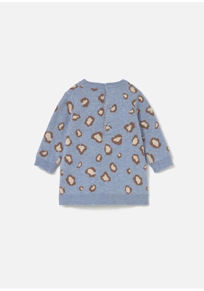 Kız Bebek Leopar Örme Elbise Mavi 2806 Mavi