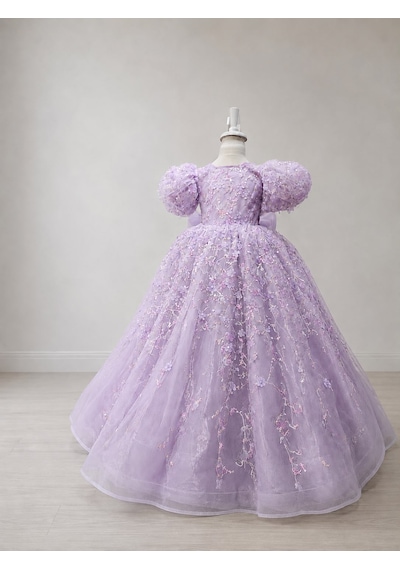 Star Kids Fashion Kız Çocuk Lila Prenses Elbisesi Çiçek İşlemeli Kabarık Tül Abiye Doğum Günü Özel Gün Elbisesi kırmızı