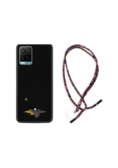 Vivo Y32 Kılıf Rasta Boyun Askılı Ay Ve Kedi 1683