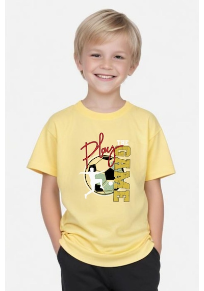 Panios Kids Play Game Baskılı Erkek Çocuk Kısa Kollu Yuvarlak Yaka T-shirt Sarı