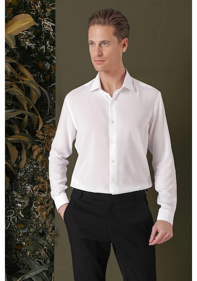 Efor Gk 709 Slim Fit Beyaz 1 Klasik Gömlek Beyaz
