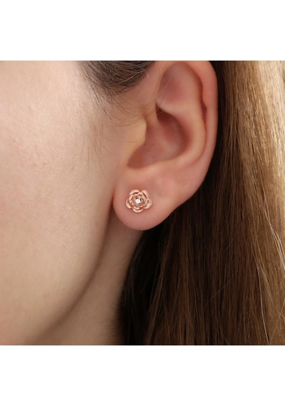 Minimal Gonca Rose Renk Flowers Gümüş Küpe