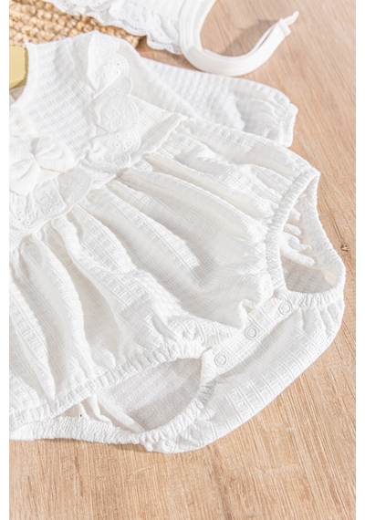 Babymod Güpürlü Şapkalı Kendinden Desenli Kız Bebek Tulum 001