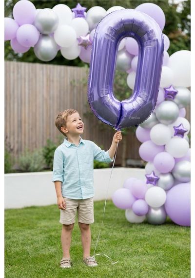 32 İnç Mor Rakam 0 Folyo Balon Çok Renkli