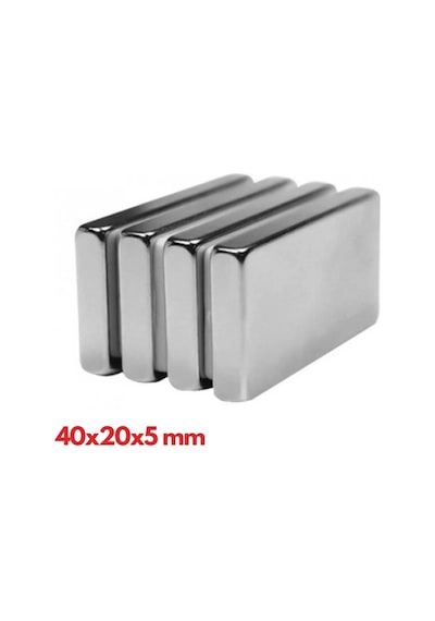 40 20 5 Mm N35 Neodyum Mıknatıs - Nikel Kaplama, Köşeli 10 Lu Paket