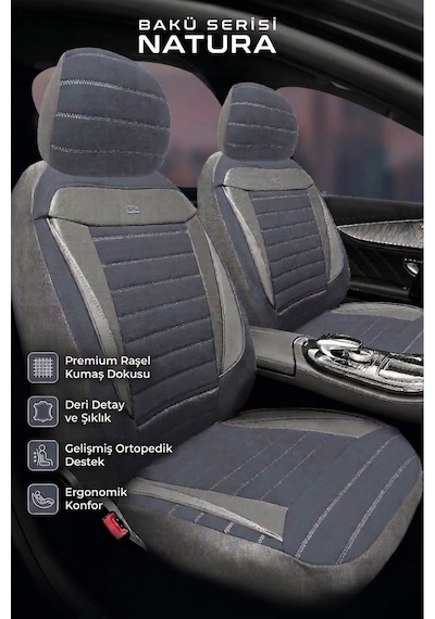 Ford Fiesta Hachback Hb 2009-2012 Uyumlu Tegin Natura Serisi Raşel Füme Gri Koltuk Kılıfı