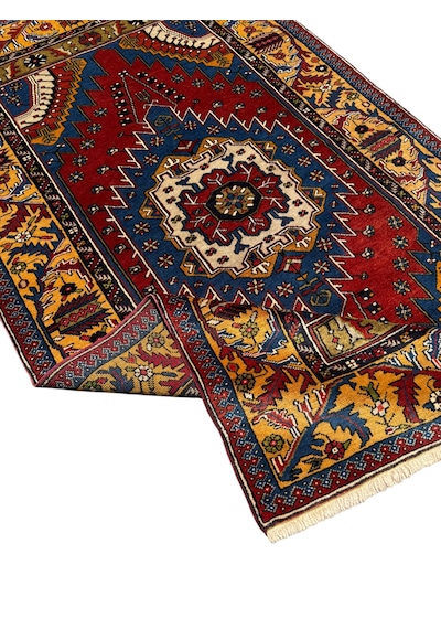 El Dokuması Eski Yaşlı Yahyalı Halısı 128x230 Kök Boyası Renkli %100 Yün Halı Kırmızı