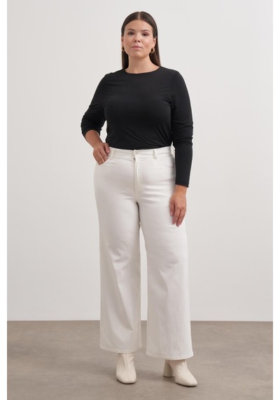 Myline Düz Kesim Dokuma Pantolon-3358 Beyaz