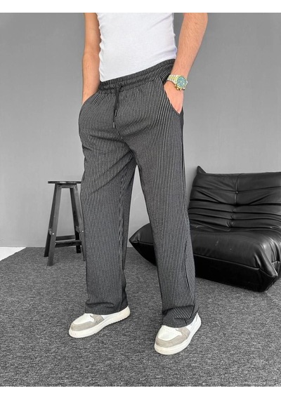 Su Yolu Çizgili Cepli Pantalon - Siyah -