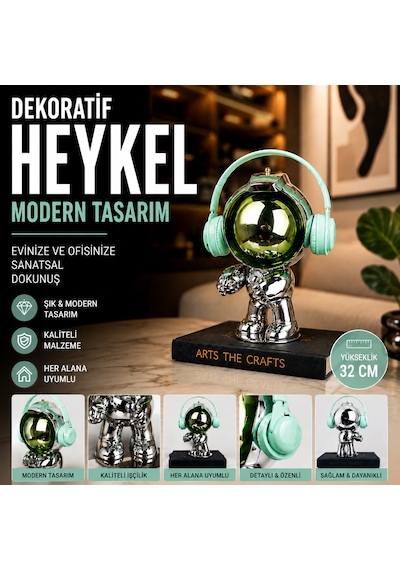 Dekoratif Astronot Heykelcik Yeşil