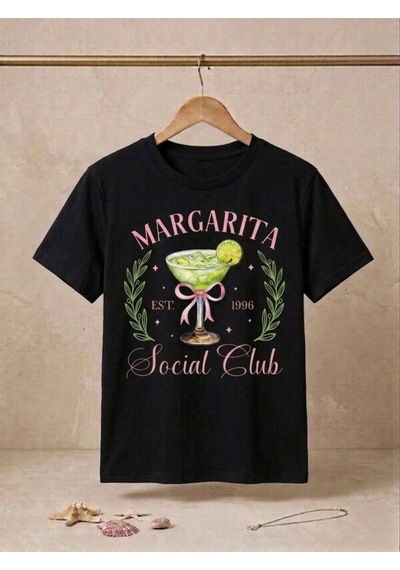 Margarita Baskılı Oversize Kompak T-shirt Siyah