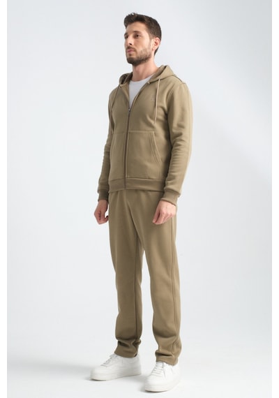 Shooter Sportswear Shooter Erkek Kışlık Eşofman Takımı Thermosoft Teknolojisi İçi Kuzu Görünümlü Regular Kalıp Minimal Logo Kapüşonlu Haki