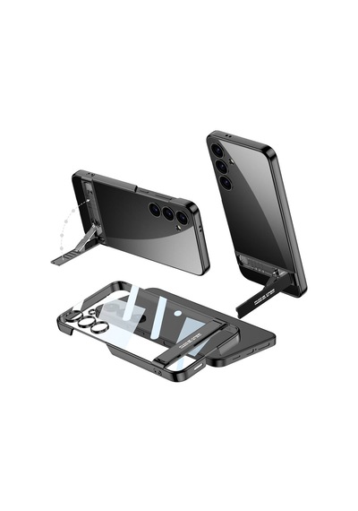 Galaxy S24 Kılıf Zore Kamera Korumalı Şeffaf Dikey Standlı Ays Kapak Siyah