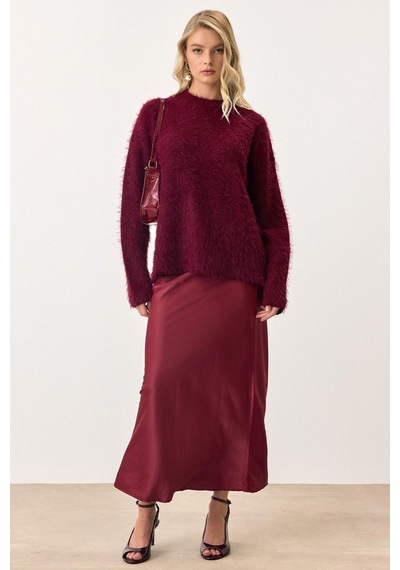 Olcay Oversize Tüylü Soft Kazak Bordo 8270