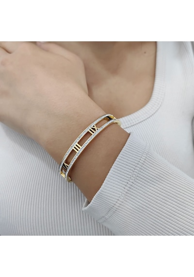 Chavin Gold Çelik Taşlı Bayan Kelepçe Bileklik Eu15sr