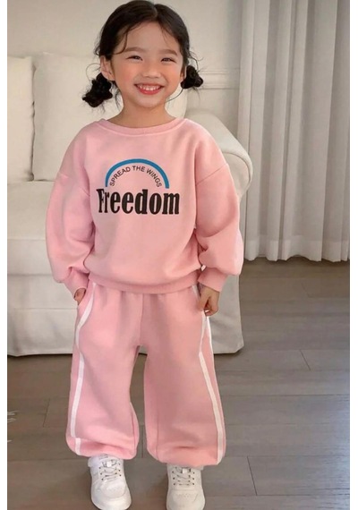 Kız Çocuk Kışlık Kalın Eşofman Takım 3-10 Yaş Pembe
