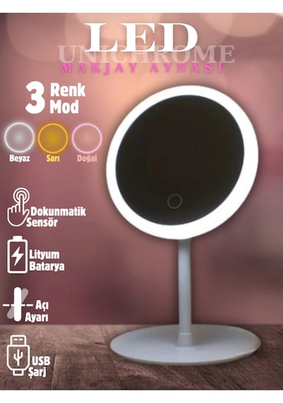 Dokunmatik Led Işıklı Usb Li Yuvarlak Masa Üstü Makyaj Aynası Makyaj Aynası Ledli Çok Renkli