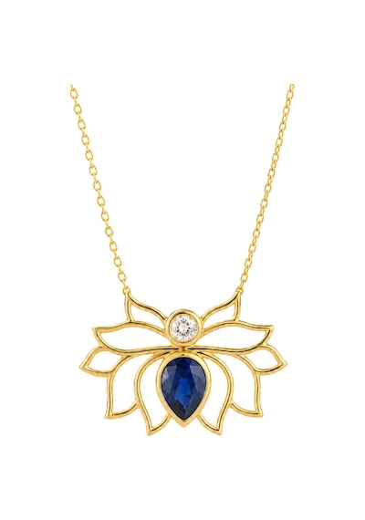 14 Ayar Taşlı Lotus Tasarım Altın Kolye Sarı