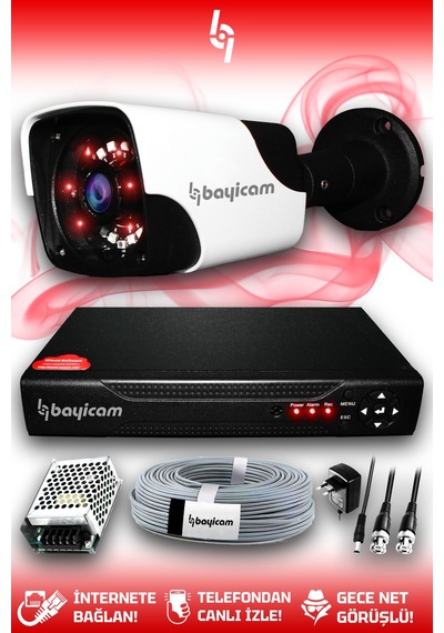 Bayicam 1 Kameralı Panda 1 Dış Kamera Set HDD'siz Full HD Gece Görüşlü Güvenlik Kamerası Sistemi