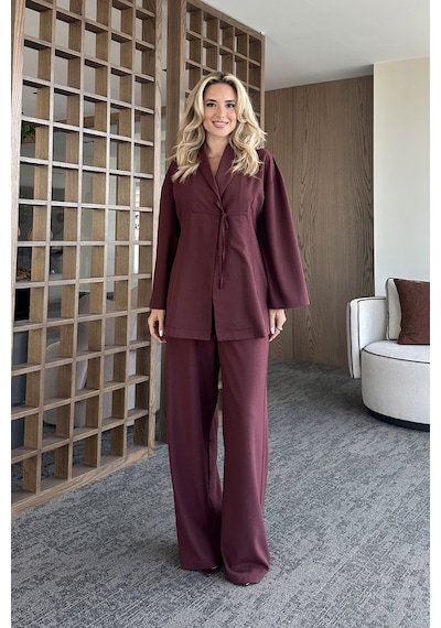 Laluvia Bordo Bluz Pantolon Takım - 8767 Bordo