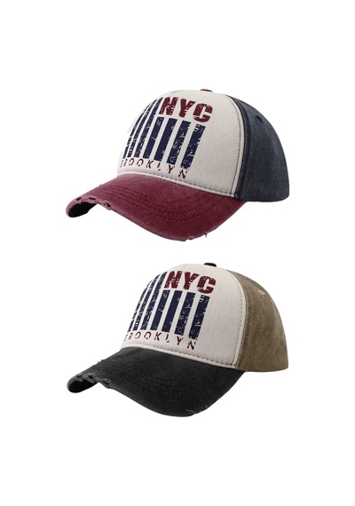 Tezzgelsin Unisex Eskitme Nyc Brooklyn Nakışlı Ayarlanabilir Beyzbol Kep Şapka 2'li Set Kırmızı - Kahverengi