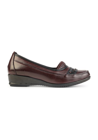 Ern Shoes Kadın Tam Ortopedik İçi Hakiki Deri Günlük Klasik Anne Ayakkabı Bordo