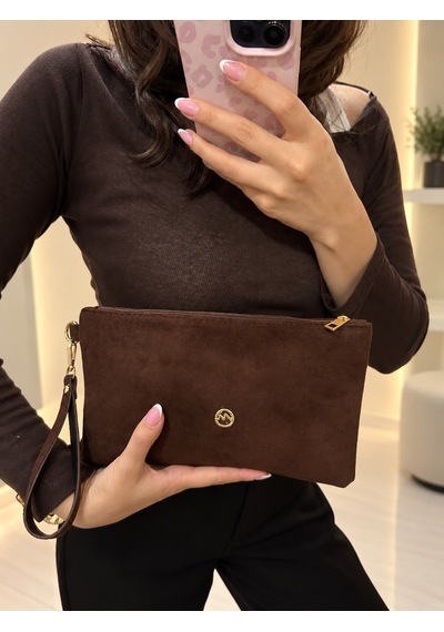 D&s Accessories Kadın Suet Clutch Şık El Çantası Acı Kahverengi