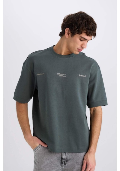 DeFacto Loose Fit Bisiklet Yaka Baskılı Kısa Kollu Ağır Kumaş Tişört E0575AX25SMGN498