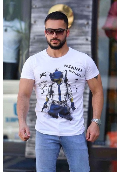 Madmext Baskılı Beyaz Tişört 4028