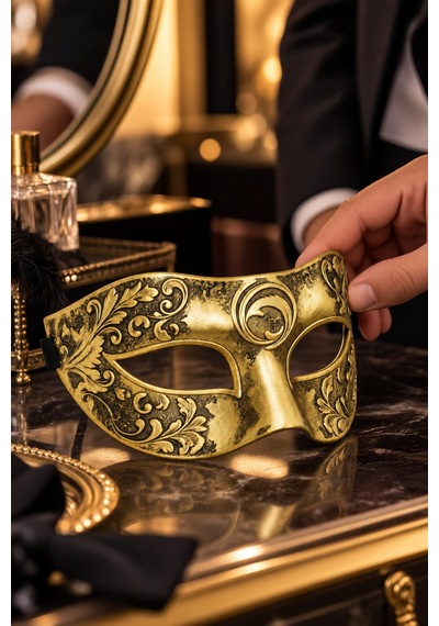 Erkek Gold Venedik Balo Maskesi Halloween Parti Maskesi Cadılar Bayramı Davet Kostüm Aksesuarı Diğer